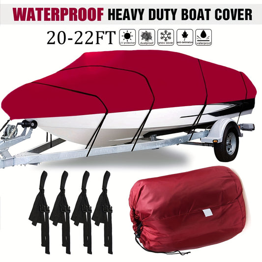 210D 20-22FT Long X 100" Wide Waterproof Heavy Duty V-Hull Boat Cover with Tightening Strap