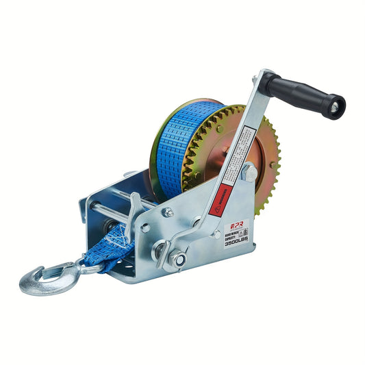Boat Winch 3500lbs Hand Winch, With 32ft Blue Strap  2 Speed Switchable, For Boat Trailer